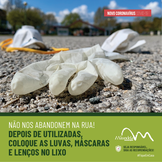 Coloque as Luvas, Máscaras e Lenços no lixo